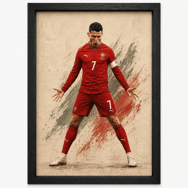 Joshimo Cristiano Ronaldo Celebration Poster A3 | Portugal Voetbal Art | Sport Wanddecoratie | Inclusief Zwarte A3 Lijst