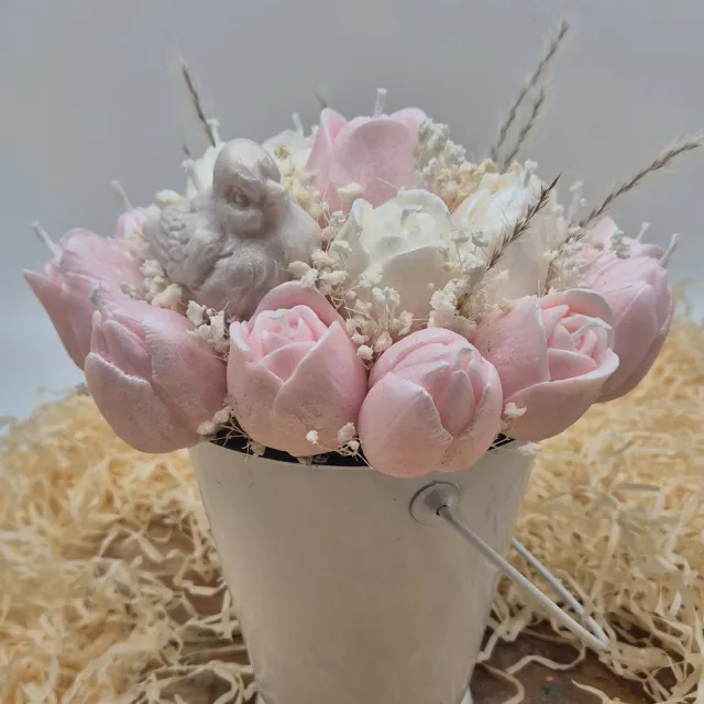 Kaarsgeschenk Tulpenboeket - Bucket of tulips - Tulpen boeket - Tulpen kaars - Kaars boeket - Tulip bouquet - Candle bouquet - Flowerbox - Kaarsen - Geschenk - Cadeau voor haar - Uniek cadeau - Origineel cadeau - Woondecoratie roze en wit