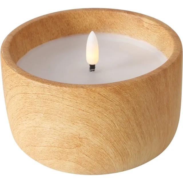 Boltze LED kaars - Aardewerk met houtlook - Echte wax met kunststof vlam - 12x8cm Beige,Bruin