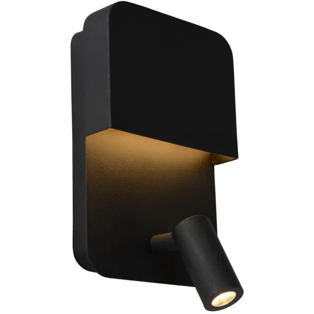 Lucide BOXER - Bedlamp / Wandlamp - LED - 3000K - Met USB oplaadpunt - Zwart