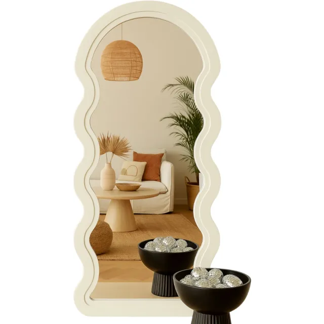 MISOU Wandspiegel - Organische Vorm - Wavy Spiegel - Badkamerspiegel - Reliëf - Woondecoratie - Wanddecoratie - Wit - Miroir Mural - EVI