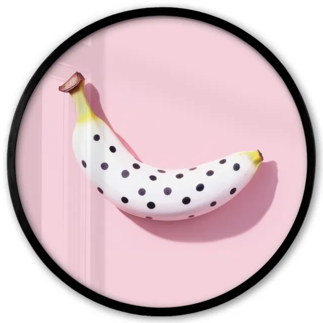 FrameYourWall Poster in lijst Rond - Fotolijst 40x40 cm - Posters - Banaan - Stippen - roze - Ronde posterlijst zwart - Decoratie - Wanddecoratie woonkamer - Muurdecoratie slaapkamer