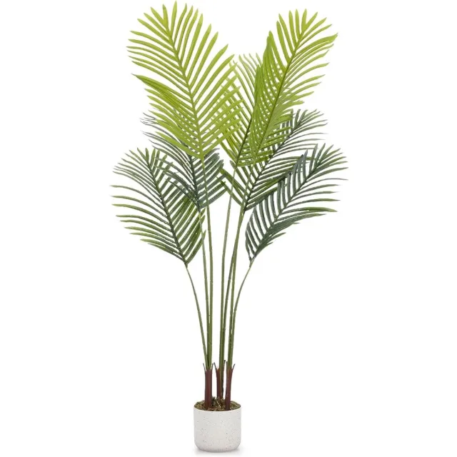 HOERFURIY Kunst Areca Palm - 130cm, PEVA bladeren, vormbaar gebladerte inclusief witte pot voor binnendecoratie groen