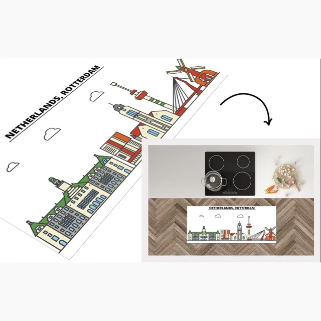 KitchenYeah Keukenloper - Loper keuken - Rotterdam - Skyline - Urban - Keukenloper vinyl Multicolor