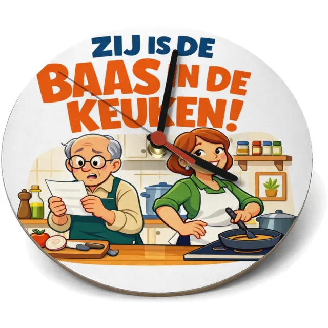 Mr Cadeautjes Klok rond Ø 19 - design Een speelse partnerschap-grap met een alledaagse rolomkering | cadeau Wit