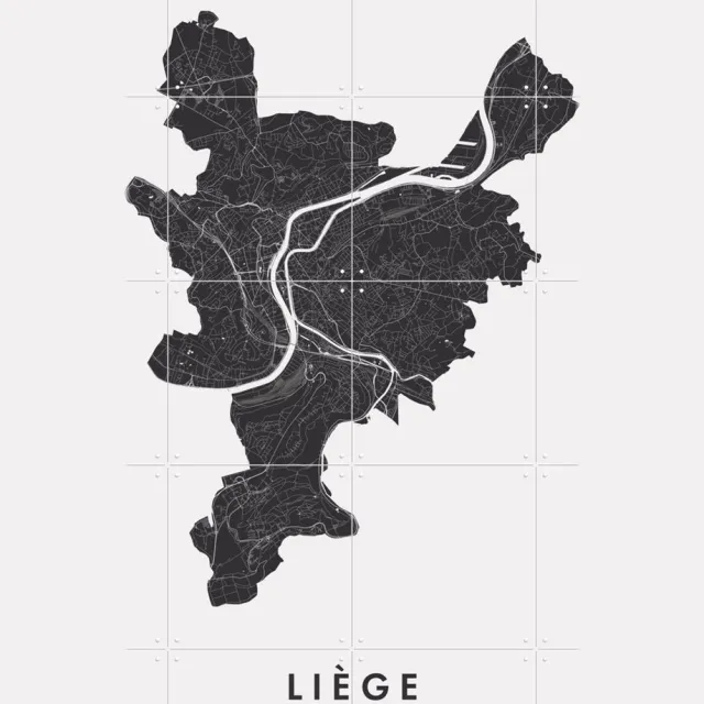 IXXI Liège City Map, Kunst in Kaart - 80 x 100 cm - Grote wanddecoratie en posters - Technische Tekening, Grafisch Ontwerp, Line art, Abstract Monochroom / Zwart en wit / Zwart