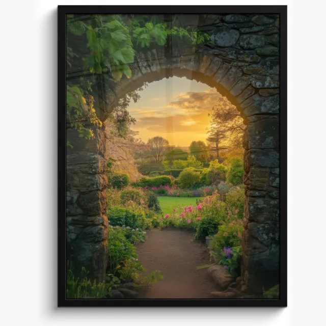 FrameYourWall Poster in lijst - Fotolijst 50x70 cm - Posters - Poort - Planten - Zonsondergang - Posterlijst zwart - Decoratie - Wanddecoratie woonkamer - Muurdecoratie slaapkamer