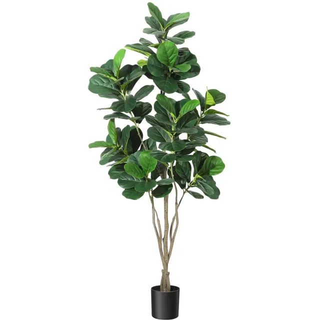 Triumpunpre 150 cm hoge kunst Ficus Lyrata boom, natuurgetrouwe bladvijg plant voor binnen en buiten, decoratie voor huis, kantoor en keuken Groen