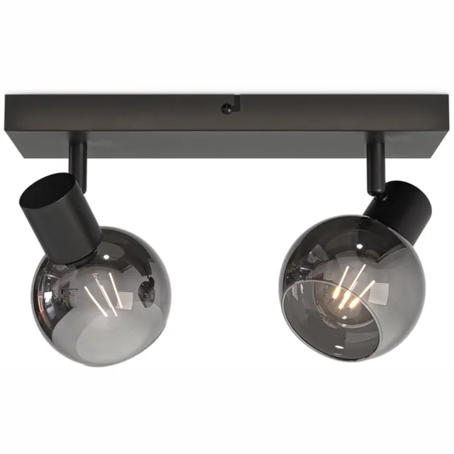 HOFTRONIC Glazura LED Plafondlamp - Glazen Bollen - Smoke Glas - 2 spots (excl.) - E14 fitting - Zwart - IP20 - Plafondlamp Rookglas - Afzonderlijk kantelbaar & draaibaar - 2 jaar garantie