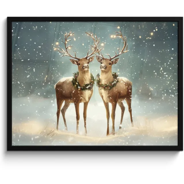 FrameYourWall Poster in lijst - Fotolijst 70x50 cm - Posters - Kerstmagie - Winterwoud - Rendier - Posterlijst zwart - Decoratie - Wanddecoratie woonkamer - Muurdecoratie slaapkamer - Kerstversiering - Kerstdecoratie voor binnen - Kerstmis