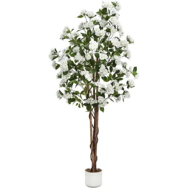 HOERFURIY Garvee kunst osmanthus boom 180cm witte bloemen - driedelige houten stam polyester - decoratie woonkamer entree terras kantoor