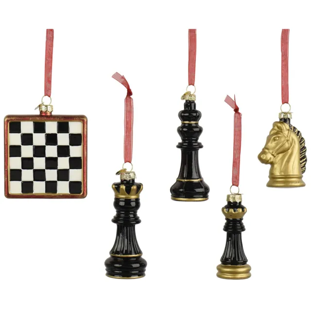 Decoris kerstornamenten giftbox schaakspel Multi