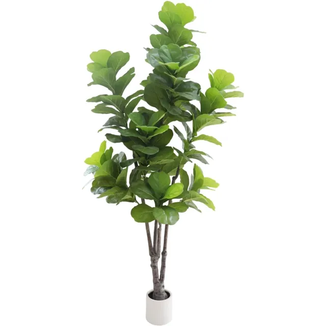 HOERFURIY Kunstmatige Vioolbladplant met Witte Pot en Sierstenen