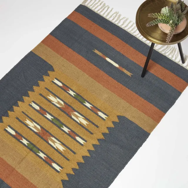 Homescapes handgeweven jute vloerkleed Lundi Blauw - 120 x 170 cm, kelim patroon oranje-blauw Veelkleurig-Blauw