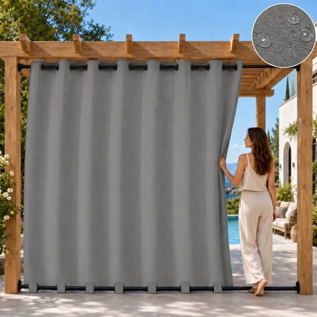 Qelus 2 Stuk Linnenlook Lichtgewicht Buitengordijn voor Pergola en Balkon - 254x244 cm - Weerbestendig Outdoorgordijn met Lusbodem - Zonwerend en Verduisterend - Faux Linnen Terrasgordijn - Grijs Grijs - 2 Stuks
