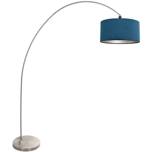 Mexlite Vloerlamp Solva 3914ST Staal met blauw fluwelen lampenkap, trendy design, kantelbaar, hoogte 185 cm, binnen gebruik, merk Mexlite Blauw / Zilver