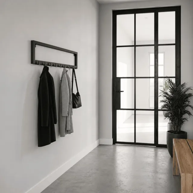 Wibema Meubelen Tipton Wandkapstok Zwart – 9 Haken – 90 x 25 cm – Staal – Handgemaakt – Wibema Mat Zwart