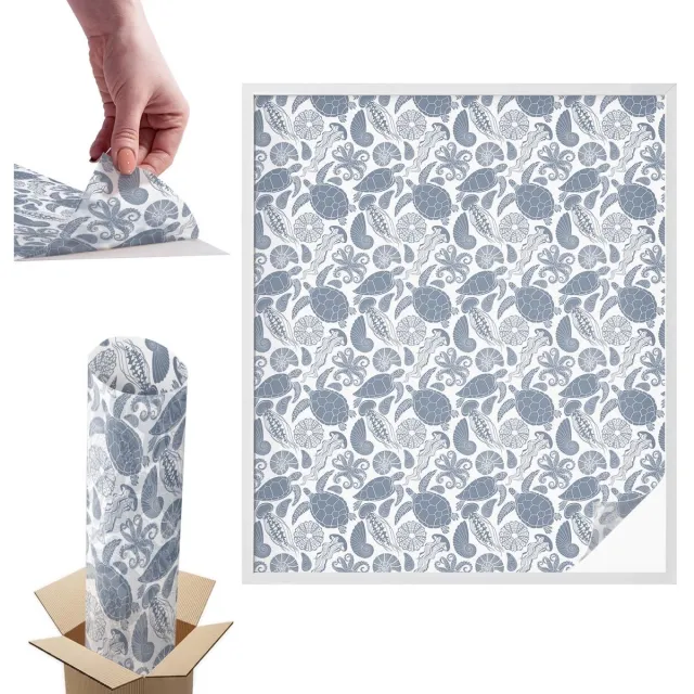 TULUP Raamfolie Anti inkijk - Oceaanleven Anti inkijk Raamfolie - 100x116 cm - Blauw Raamfolie Tegen inkijk - Zelfklevende Anti inkijk Folie Glas in Lood - Voor de badkamer, slaapkamer, hal - Zonwerende Raamfolie Glas in Lood Blauw - Oceaanleven