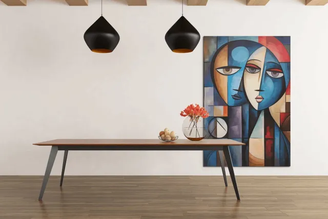 Trendex Global Canvas Schilderij - Gezichten - Abstract - Wanddecoratie - 60x40x2 cm Blauw