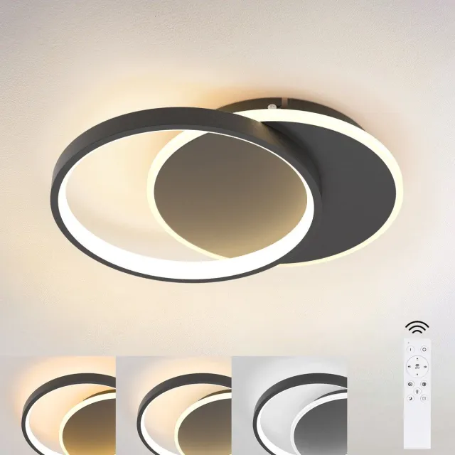 NETTLIFE Plafondlamp - LED - Ø 41 cm - Moderne Zwart plafonniére - 35W - 2 Ronde ring - 3000K-6500K Instelbare Kleurtemperatuur