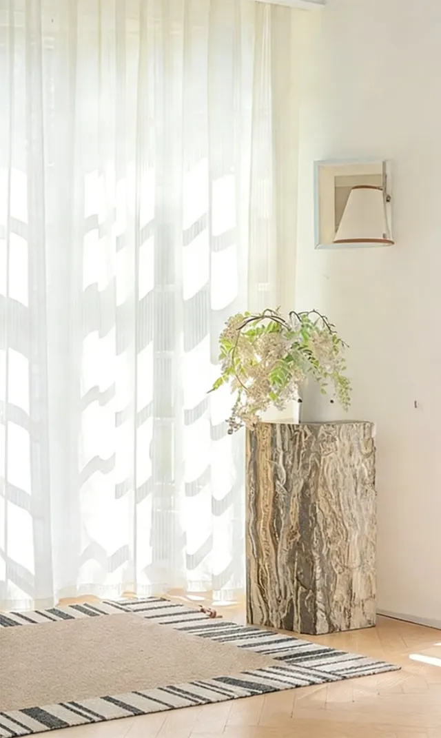 Floraweg moderne, minimalistische vitrages met verticale strepen; lichtdoorlatende vitrages voor erkerramen in de woonkamer; witte vitrages met een huiselijke uitstraling,132 x 220cm