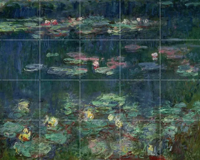 IXXI Waterlilies: Green Reflections - Detail, Claude Monet & Bridgeman Images - 100 x 80 cm - Grote wanddecoratie en posters - Kwaststreken Blauw / Groen