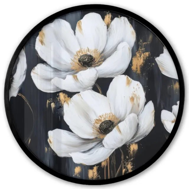 FrameYourWall Poster in lijst Rond - Fotolijst 40x40 cm - Posters - Bloemen - Wit - Abstract - Ronde posterlijst zwart - Decoratie - Wanddecoratie woonkamer - Muurdecoratie slaapkamer Bloemen - Abstract