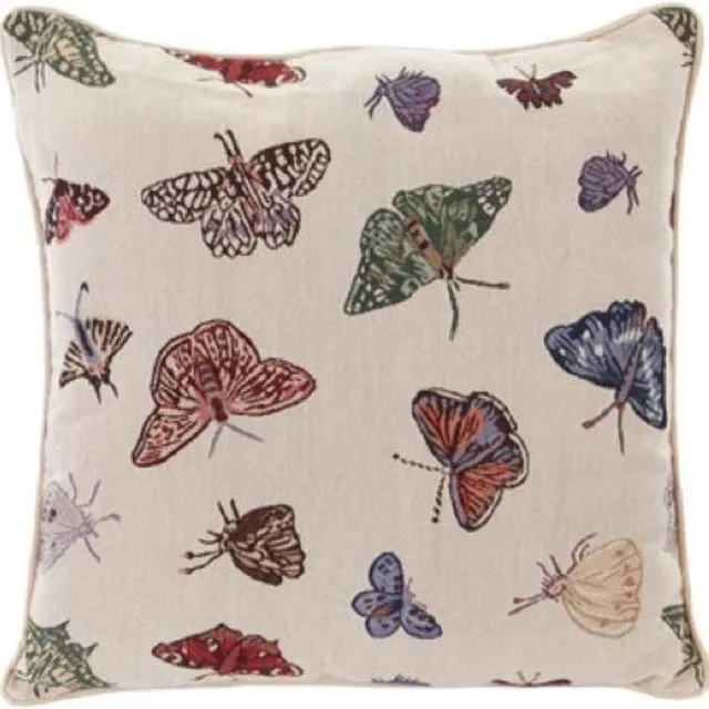 Signare Kussenhoes - Gobelinstof - Vlinder - Butterfly - Gele achtergrond - 45 cm Creme