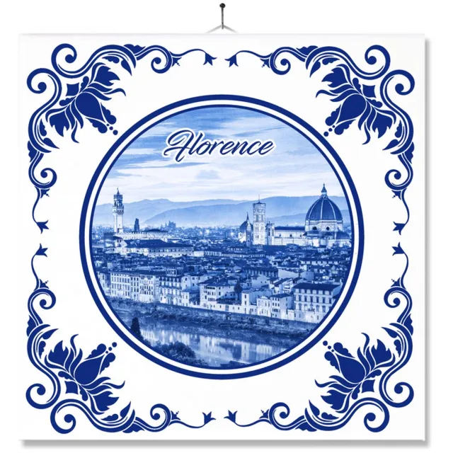 MC Living Tegel Met Opdruk | Florence | Delft Blauw | Cadeau | Inclusief Geschenkdoos | Standaard | Ophangsysteem Ontwerp 1