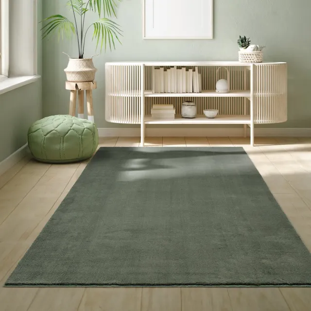 the carpet RELAX – Extra Zacht & Wasbaar Vloerkleed tot 30°C met Antislip Onderzijde – Fluweelachtige Structuur – Voor Slaapkamer of Woonkamer – Donkergroen, 60 x 110 cm