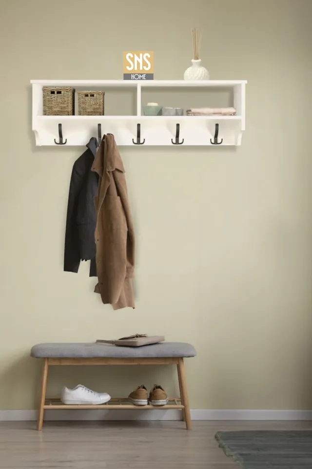 Dekornik Kapstok - Wandplank - Met 15 Haken - Wit - 120 cm