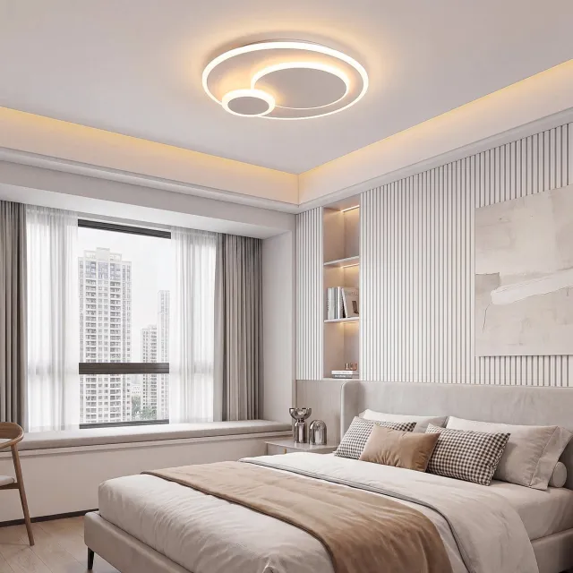 Lemlit Moderne LED Plafondlamp 23 W 2300 lm - Ronde Plafonnière 30 cm met 3 Lichtkleuren en Wandschakelaar - Aluminium en Siliconen - Wit Wit-23 W
