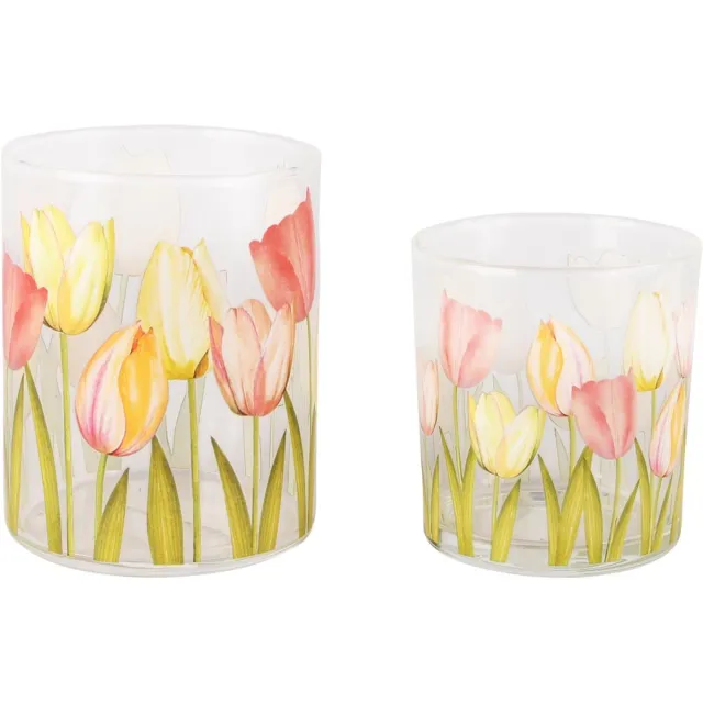 dekoratief Set 2 theelichthouders 'Tulip Time', glas, 8x8x10cm | A260661 multicolor