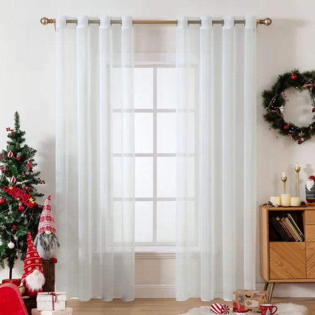 Ibenzoa Transparante Voile Gordijnen Set van 2 voor Woonkamer en Slaapkamer, Ivoor, 280 x 140 cm wit