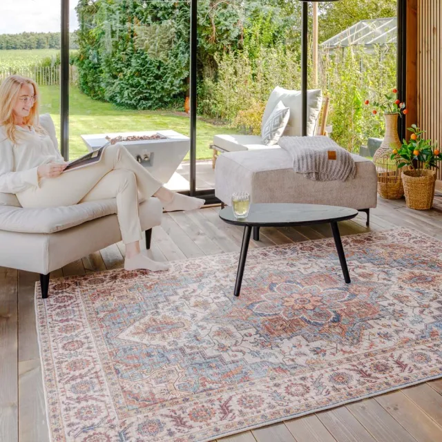 Heritaged Vintage buitenkleed - Valenca Brio beige/lichtblauw 80x150