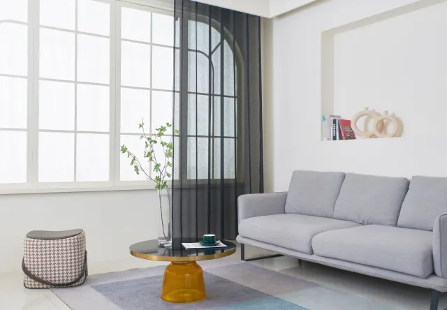 maroyathome BIBIANA Vitrage Gordijn - Kant-en-Klaar met Plooiband - Zwart - 200x260 cm - Transparant Inbetween Glasgordijn - Incl. Loodveter en Embrasse - 1 Stuk