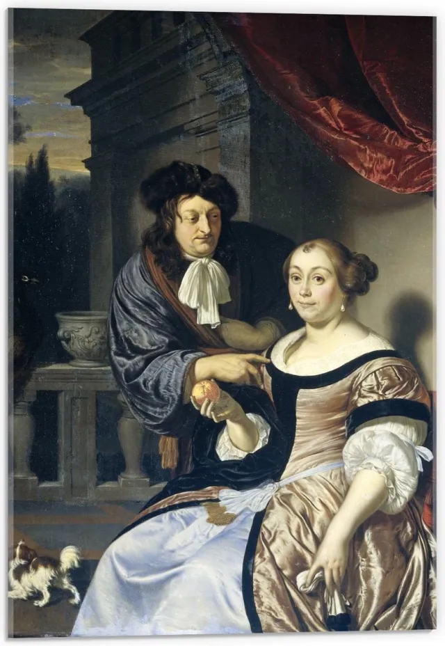 KuijsFotoprint Acrylglas - Oude meesters - Een heer en een dame, Frans van Mieris (I), 1678 - 40x60cm Foto op Acrylglas (Met Ophangsysteem) Rood