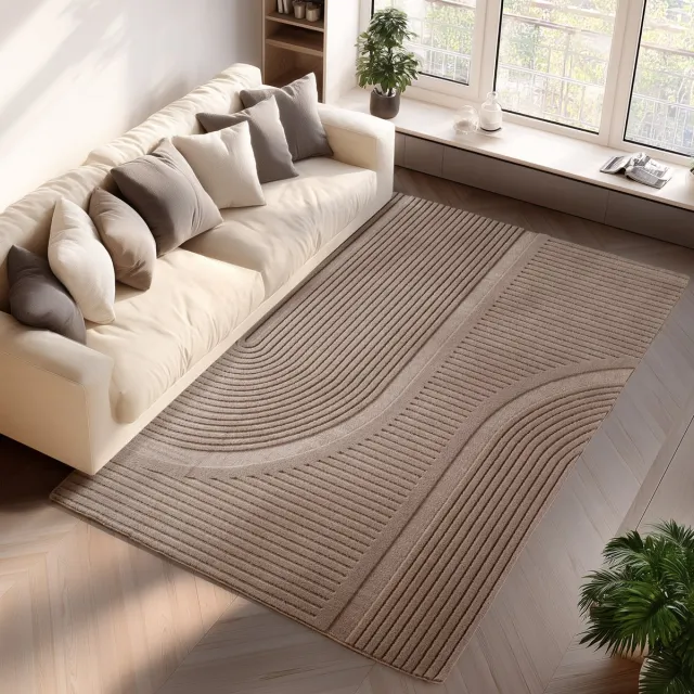 Moonay Home Pompei Scala Bruin – Booglijn Details – Laagpolig – Trending Vloerkleed – 120x170 cm Beige