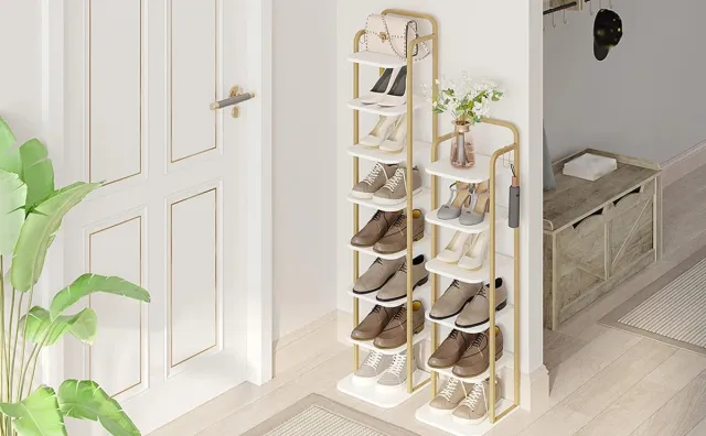 Happiq Schoenenrek - Voor Entree of Kast - Vrijstaande Schoenentoren - Wit Goud White Gold