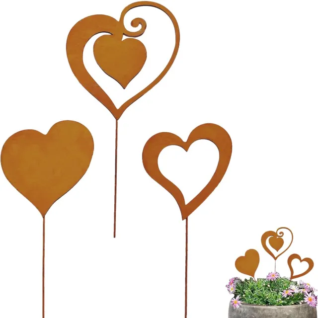 Ibenzoa Elegante Roestmetalen Tuinsteker Set voor Decoratieve Tuinaccenten Bruin