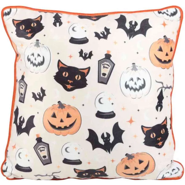 Something Different 35cm Square Spooky Cat and Pumpkin Print Kussen - Multicolours