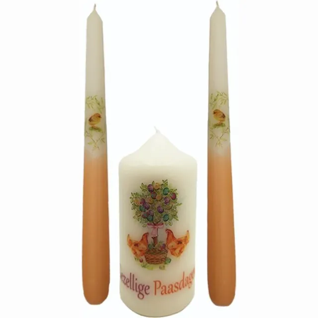 Van Licht Paaskaarsen Gezellige Paasdagen set van 3 stuks, Paasdecoratie, Pasen Lente kleuren