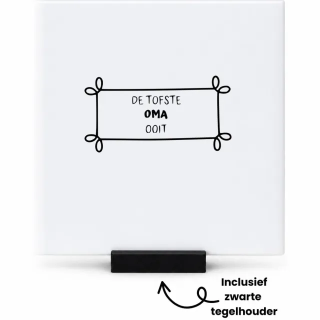 Hacebo De tofste oma ooit tegeltje met tegelhouder - Oma - Familie - tegeltjes met tekst - Cadeau - spreuktegels - 10.8x10.8 CM Wit