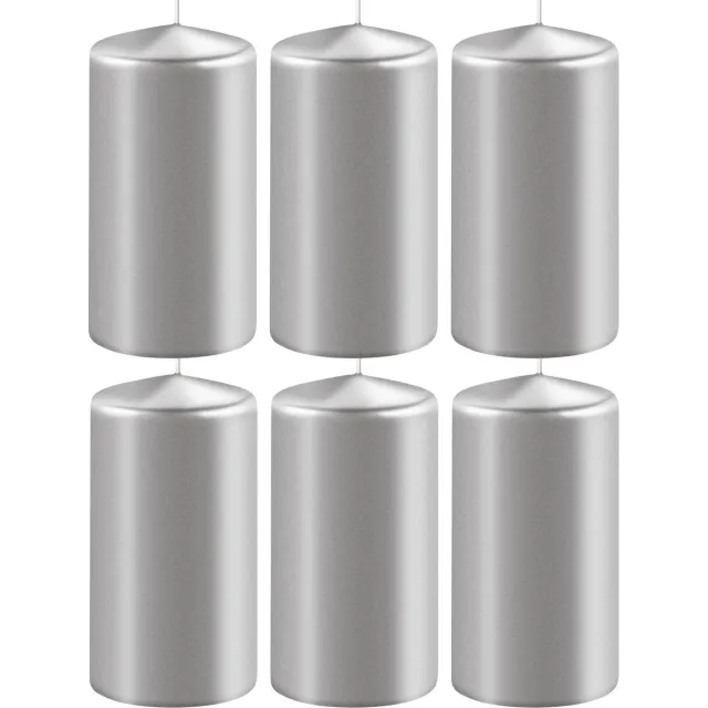 Enlightening Candles 6x Metallic zilveren cilinderkaarsen/stompkaarsen 6 x 12 cm 45 branduren - Geurloze kaarsen metallic zilver - Woondecoraties