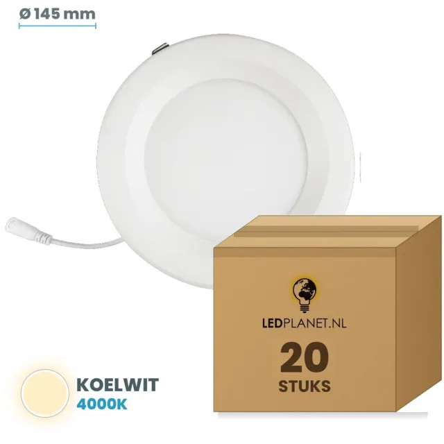 Tsong LED downlight 12W - 20 stuks - Koelwit 4000K - 1.200 lm - Ø145mm - zaagmaat Ø125mm - 120° - IP20 - CRI80 - 230V