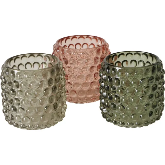 Boltze Home Theelichthouder 'Bobla' dia8,5x8,5cm Glas gelakt in 3 kleuren Assorti