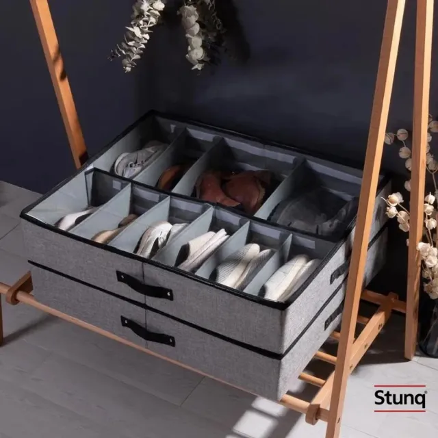 Stunq Schoenenopberger – Opvouwbare Schoenenbox voor 12 Paar – Stofdicht en Stapelbaar Grijs