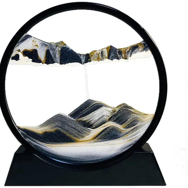 Ayangoods Bewegende Zandloper Decoratie - Hypnotiserend Zandschilderij - Rustgevende Acupressuur en Massage - Handgemaakt Kunstwerk - Verstelbare Tijdweergave - Unieke Interieurdecoratie - 20x10 cm - Hout en Glas Materialen
