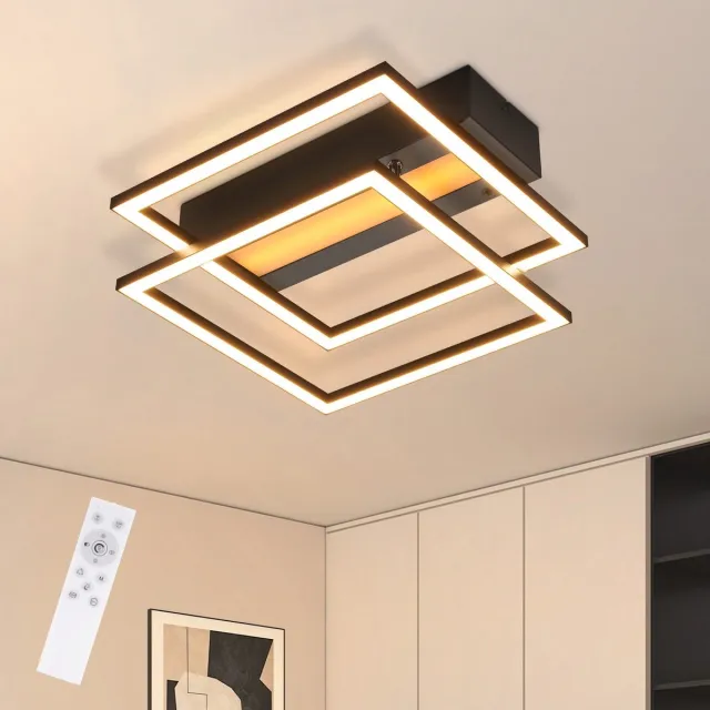 NETTLIFE Plafondlamp LED - RGB - Zwart - vierkant - 3-Lichts - 3000 -6000K Dimbaar - Moderne Plafondverlichting - voor Woonkamer | Slaapkamer | Keuken | Gang - 42W