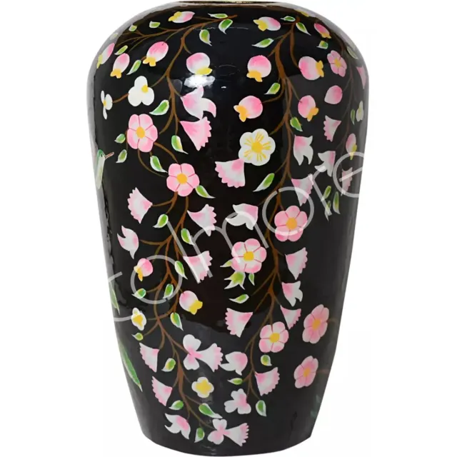 Colmore by Diga handbeschilderde zwarte vaas met bloemen enamel 44 x 44 x 69 cm Zwart met bloemen